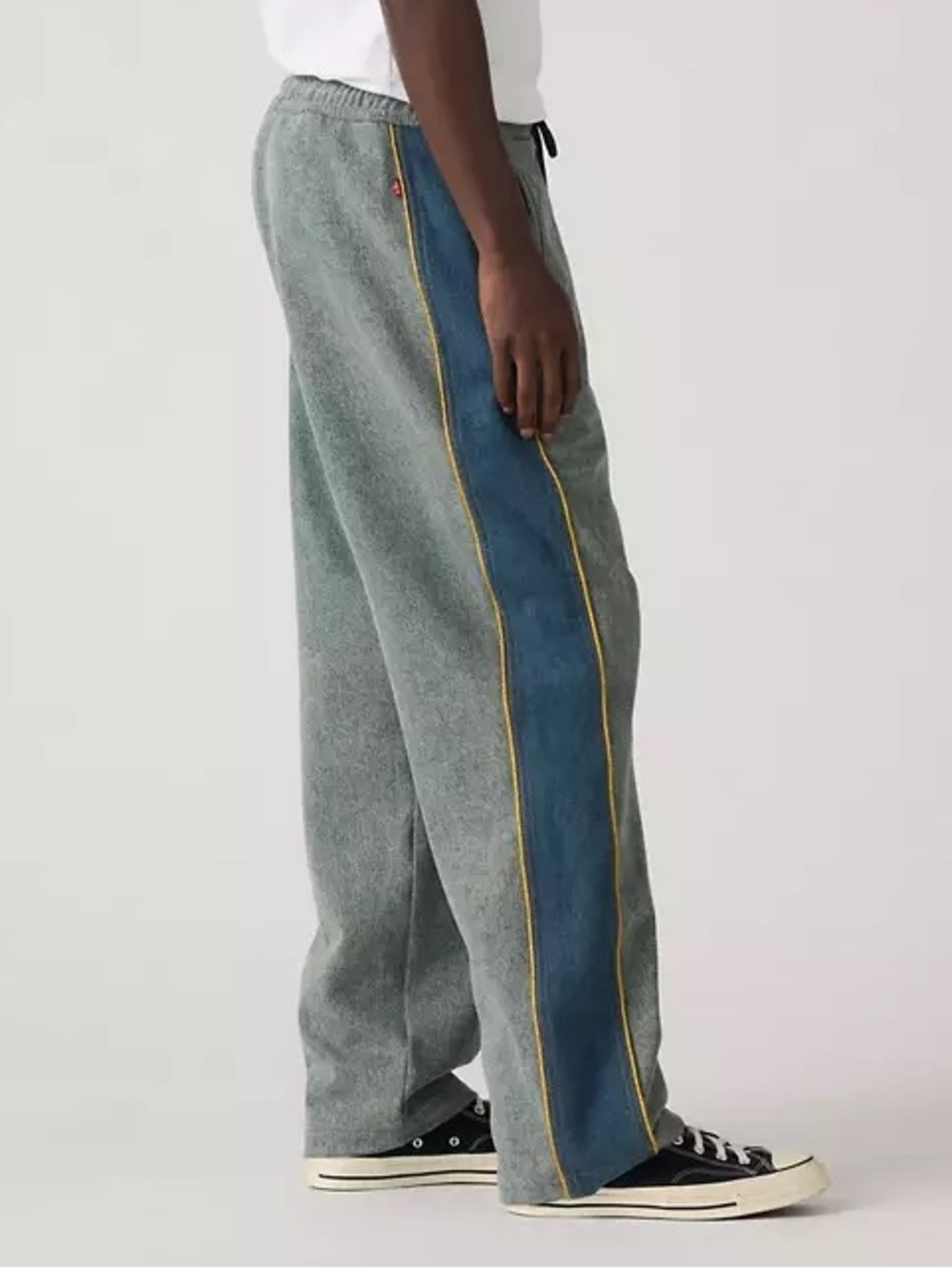 Men's Grey Wide-Leg Sweatpants with Blue Side Panel